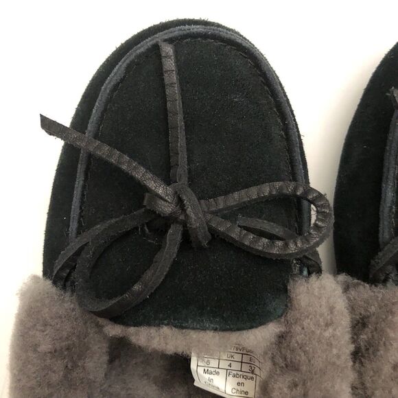 UGG Women Gray Black Shearling Lined Flat Slippers Solana Loafer 1020041 US 6 - Picture 11 of 12